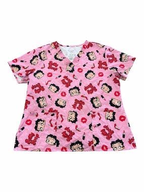 Fleischer Studios Pink Betty Boop Graphic Scrubs Medical Top XL